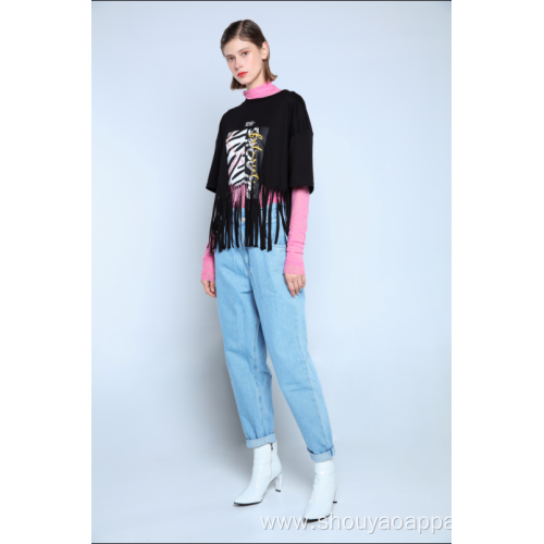 LADIES T-SHIRT WITH TASSELS